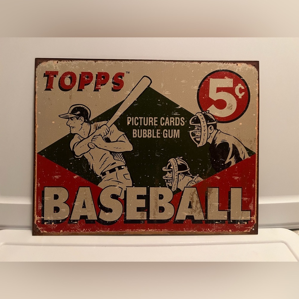 VINTAGE INSPIRED METAL TOPPS BASEBALL DE TIN SIGN